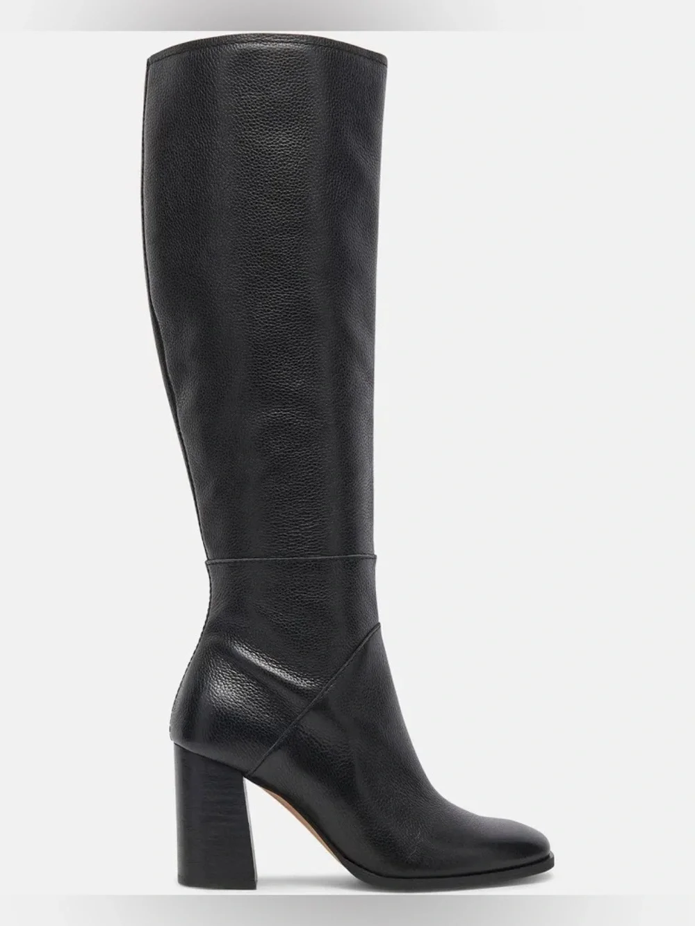 Dolce Vita Flynn Black Leather Knee-High Block Heel Boots for Women